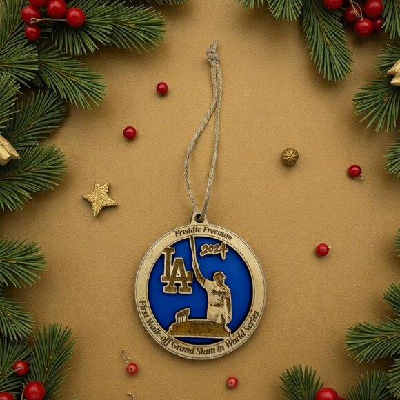 Freddie Freeman 2024 Grand Slam World Series Engraved Wood Dodgers Ornament - Picture 2 of 3